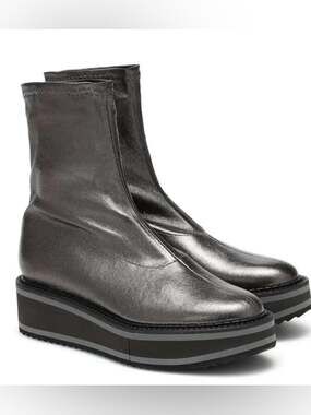 Robert Clergerie Berta Black Stretch Leather Wedge Platform Boots NWOB Sz 41